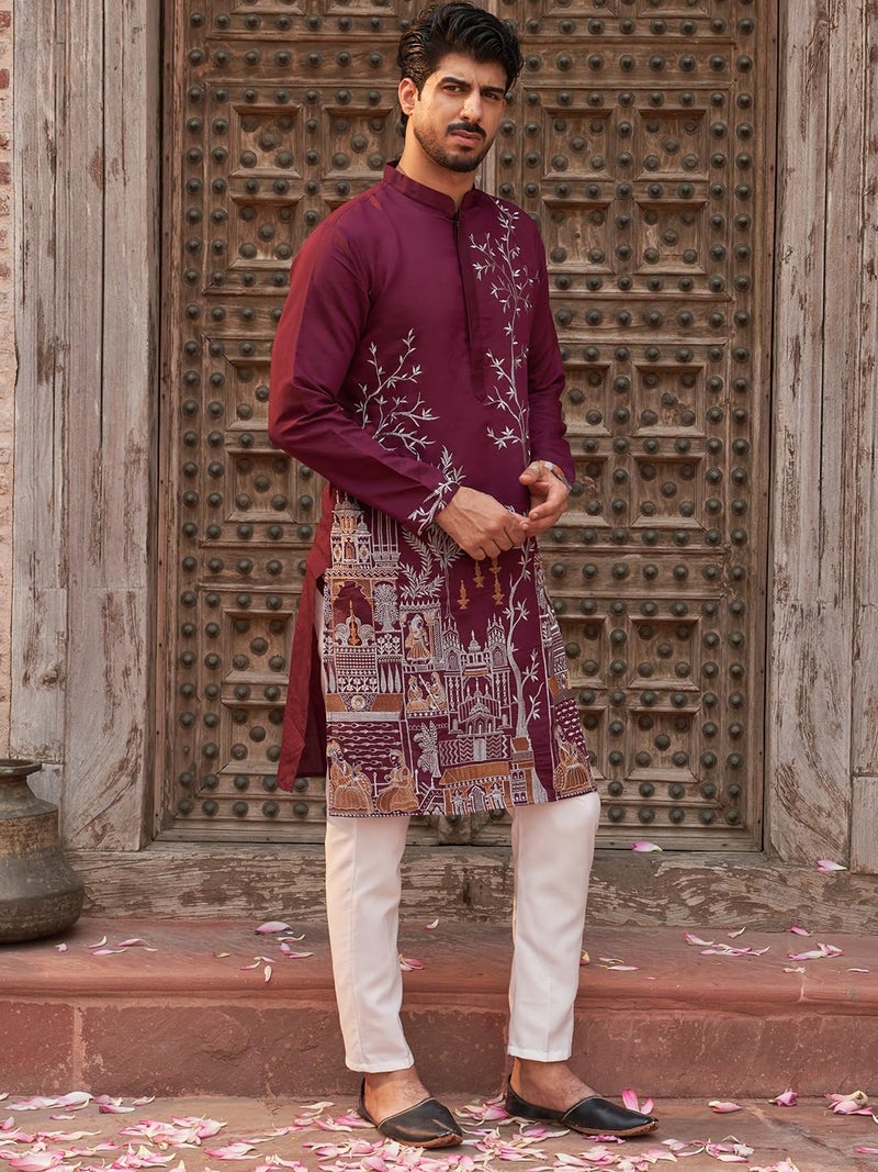 jompers طقم كورتا مستقيم مزخرف باللون الأرجواني من جومبرز للرجال - Image 4