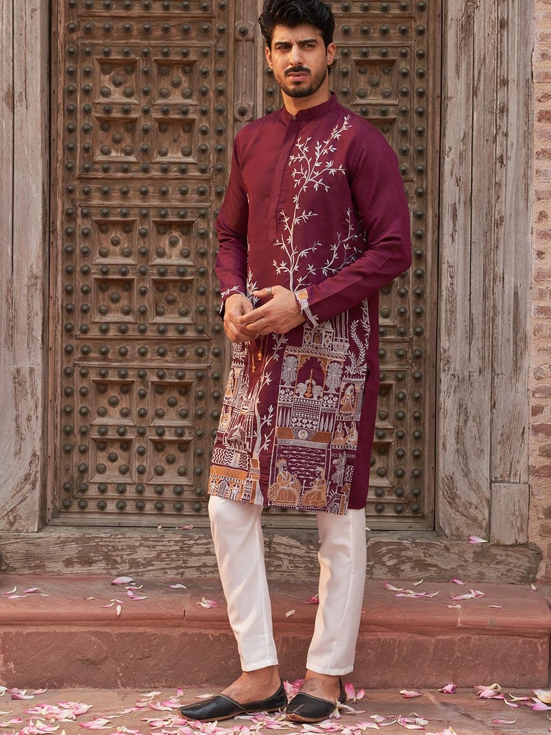 jompers طقم كورتا مستقيم مزخرف باللون الأرجواني من جومبرز للرجال - Image 2