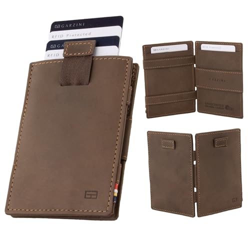 GARZINI Magic Wallet with Pull-Tab, Minimalist Wallet with RFID card holder, Leather Wallet for 12 cards, Java Brown - Image 1