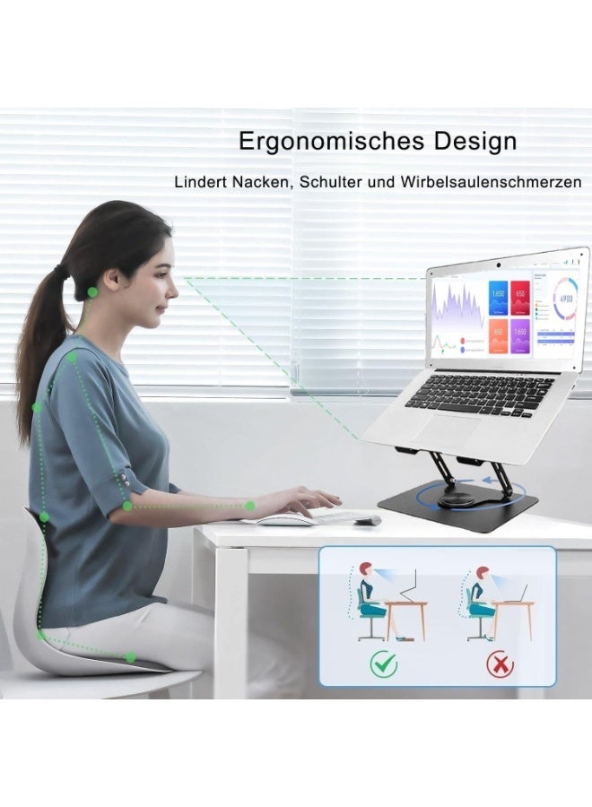 Adjustable Laptop Stand with 360° Rotating Base – Ergonomic and Ventilated – Fits 10 to 17 Inch Laptops – Carbon Metal Design - Image 4