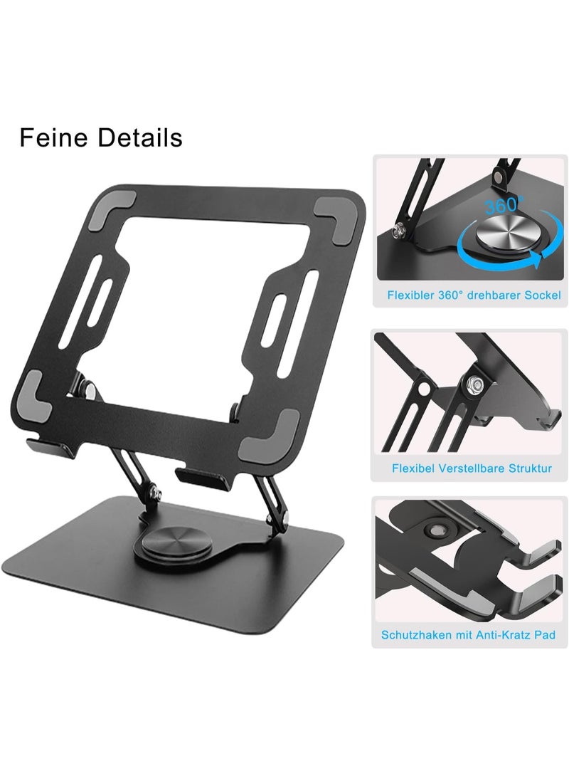 Adjustable Laptop Stand with 360° Rotating Base – Ergonomic and Ventilated – Fits 10 to 17 Inch Laptops – Carbon Metal Design - Image 1