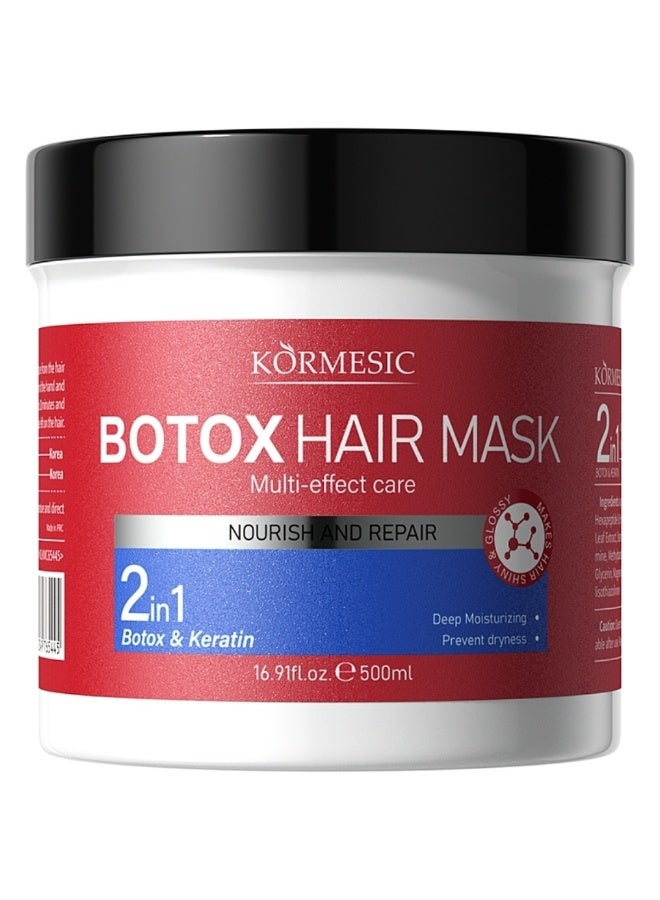 Kormesic 500ml Botox Hair Mask Repair Dry Damaged Nourishing Moisturizing Strengthening Improve Rough Hair & Promote Smooth Hairs Keratin Hydrolyzed Collagen Hair Botox Treatment Mask - Image 1