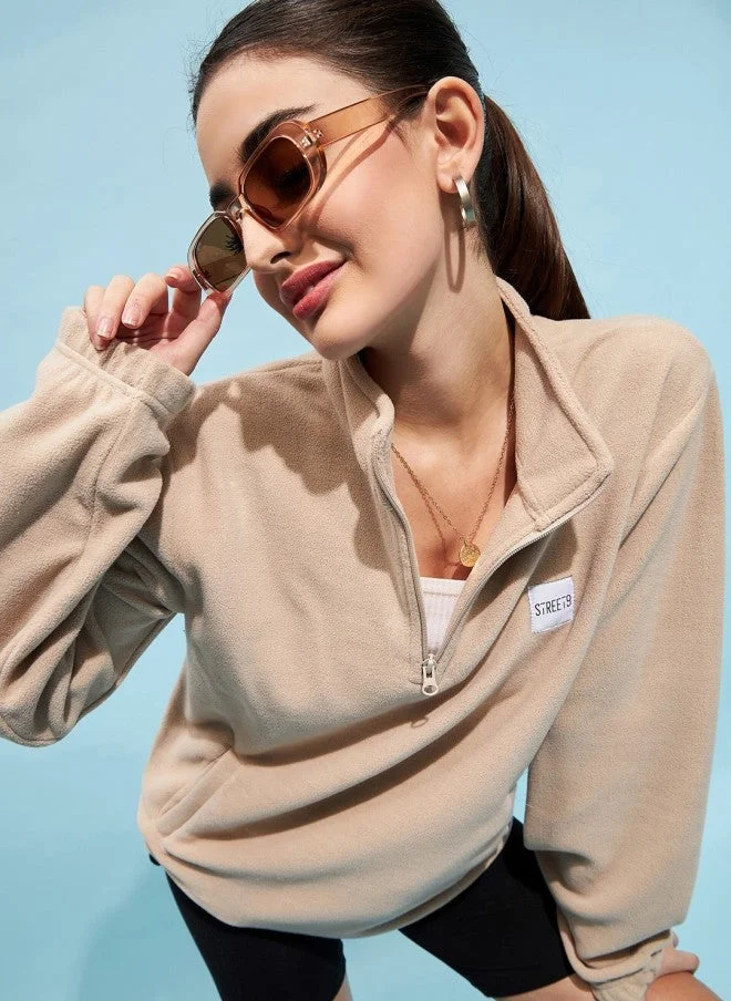 Beige Oversized Sweatshirt for Women
