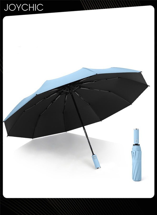 جوي شيك مظلة أوتوماتيكية مقاومة للمطر والرياح مكونة من 10 أضلاع، قابلة للطي وقابلة للحمل ومقاومة للأشعة فوق البنفسجية، للسفر للرجال والنساء، باللون الأزرق - Image 1