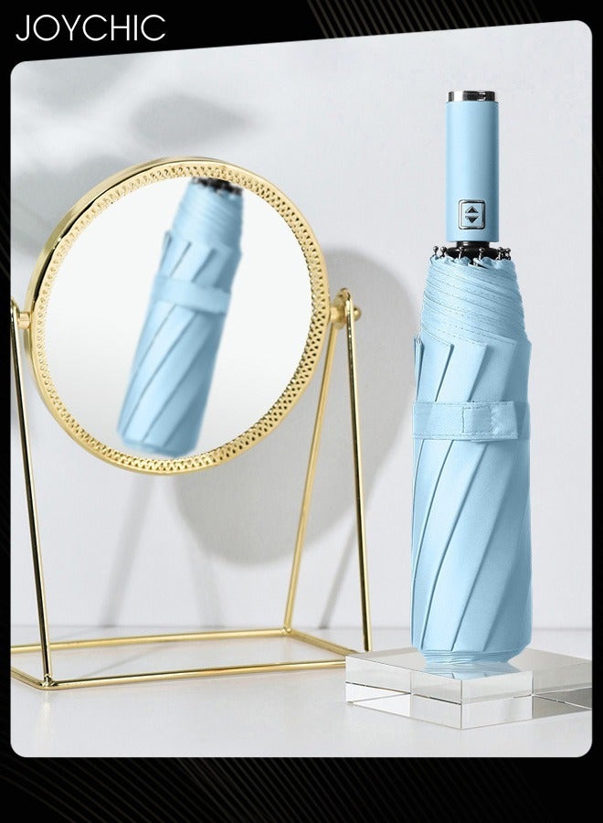 جوي شيك مظلة أوتوماتيكية مقاومة للمطر والرياح مكونة من 10 أضلاع، قابلة للطي وقابلة للحمل ومقاومة للأشعة فوق البنفسجية، للسفر للرجال والنساء، باللون الأزرق - Image 4