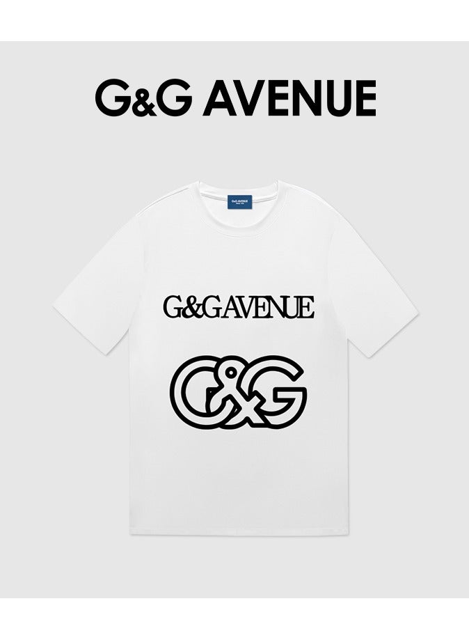 G&G AVENUE Men's retro oversized T-shirt with letter pattern printed round neck short top, street clothing, cotton short sleeves, white  - Image 2