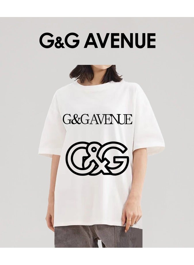 G&G AVENUE Men's retro oversized T-shirt with letter pattern printed round neck short top, street clothing, cotton short sleeves, white  - Image 5