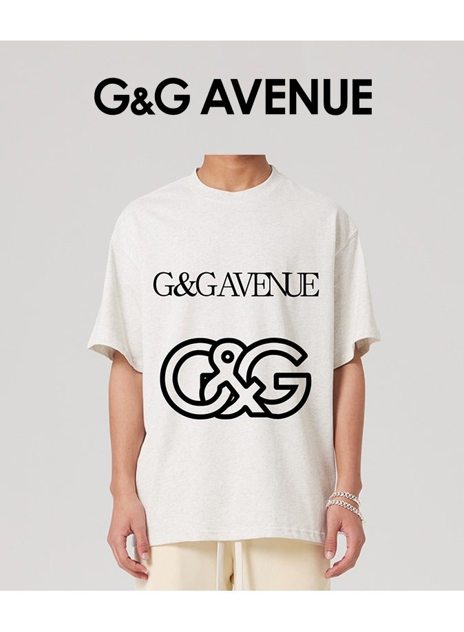 G&G AVENUE Men's retro oversized T-shirt with letter pattern printed round neck short top, street clothing, cotton short sleeves, white  - Image 4