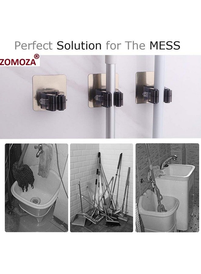 ZOMOZA Broom Mop Holder,Self Adhesive Broom Gripper Holds With Spring Clip Reusable No Drilling Super Anti-Slip Wall Mounted Storage Tool Rack Storage Organization (2) - Image 5