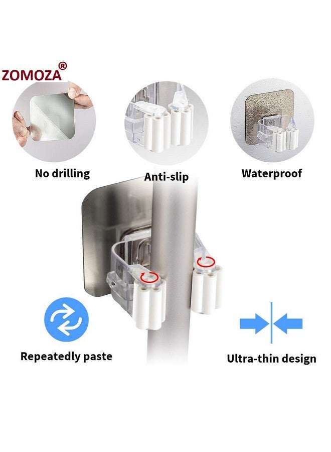 ZOMOZA Broom Mop Holder,Self Adhesive Broom Gripper Holds With Spring Clip Reusable No Drilling Super Anti-Slip Wall Mounted Storage Tool Rack Storage Organization (2) - Image 4