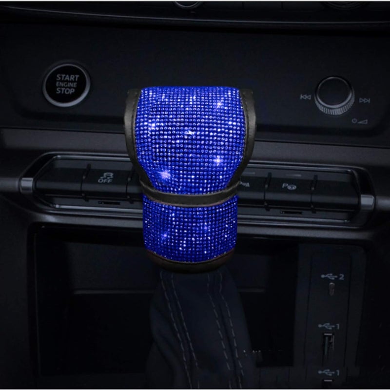 SPANICE Bling Bling Auto Shift Gear Cover, Leather Auto Gear Shift Knob Cover with Crystal Glitter Bling Rhinestones for Girls,Lady Universal Fit (Blue) - Image 2