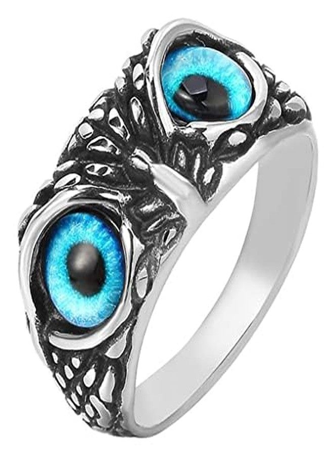 AZYOUNG Unisex 316L Stainless Steel Relief Surface Vintage Blue Eyed Owl Ring,Size 6-10 (Blue, 9) - Image 2