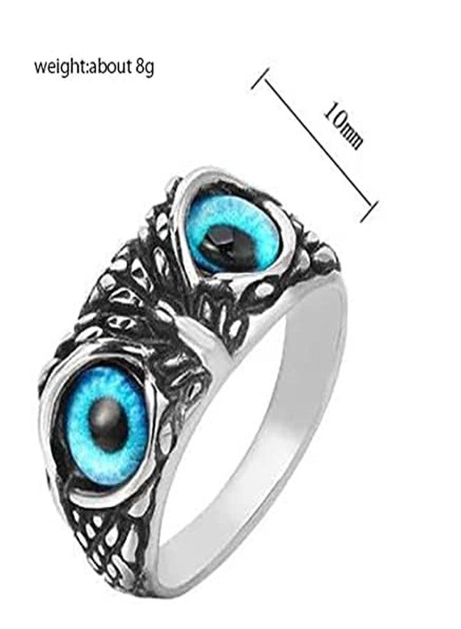 AZYOUNG Unisex 316L Stainless Steel Relief Surface Vintage Blue Eyed Owl Ring,Size 6-10 (Blue, 9) - Image 3