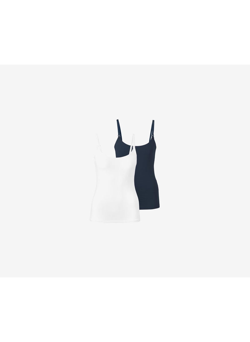 Tchibo - Women 2 Pcs  Plain Tank Top, White/Navy - Image 1