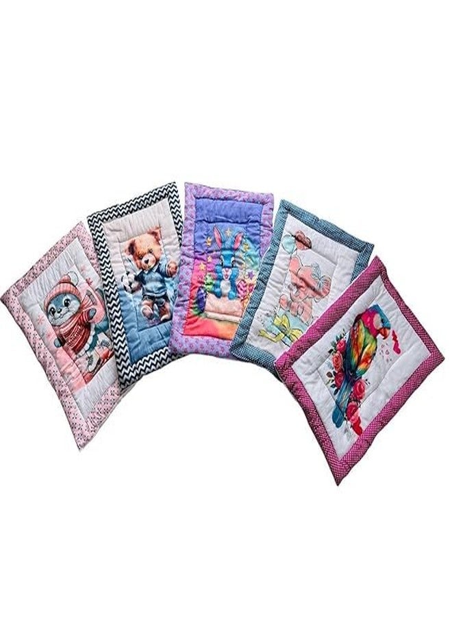 shoasite New Born Baby Godadi Pack of 5 Combo Set Soft Cotton Baby godi| Godari | Baby Bed | Crib Sheet | Cartoon Mat Godadi | Bedding Set | Multicolor(Set of 5) - Image 2