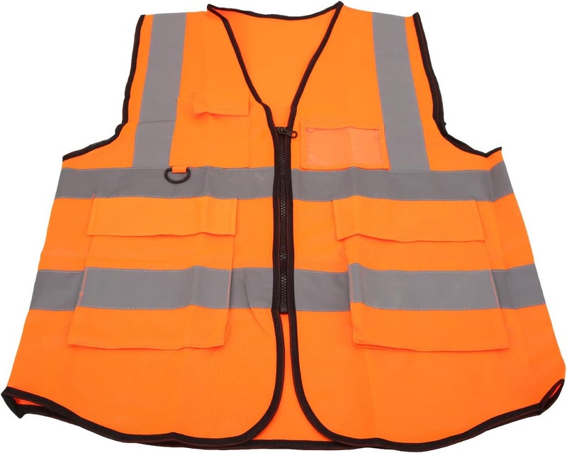 ZJchao Safety Reflective Vest High Visibility Multiple Pockets Zipper Front Work Vest for Construction Traffic Control Outdoor Work Polyester Fiber (Orange) - Image 1