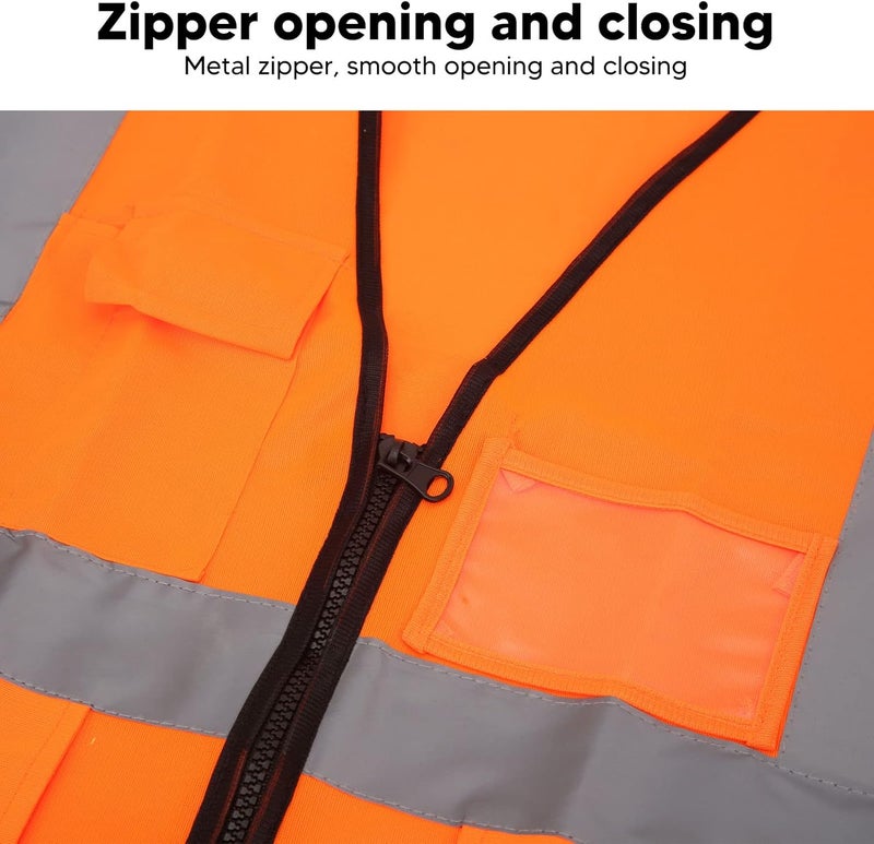 ZJchao Safety Reflective Vest High Visibility Multiple Pockets Zipper Front Work Vest for Construction Traffic Control Outdoor Work Polyester Fiber (Orange) - Image 4