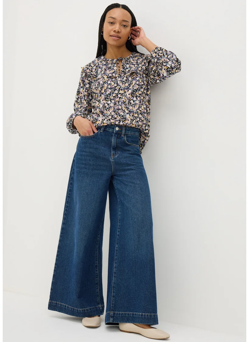 Matalan Black Floral Oversized Collar Blouse