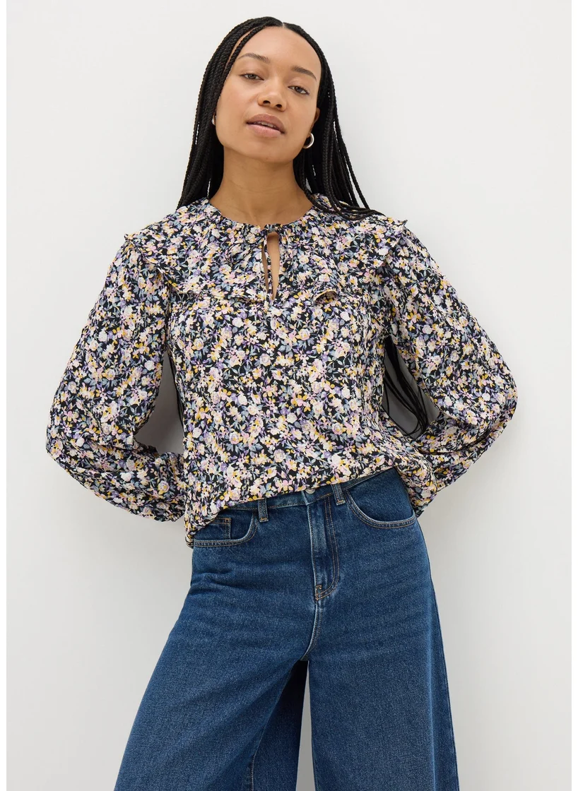 Matalan Black Floral Oversized Collar Blouse
