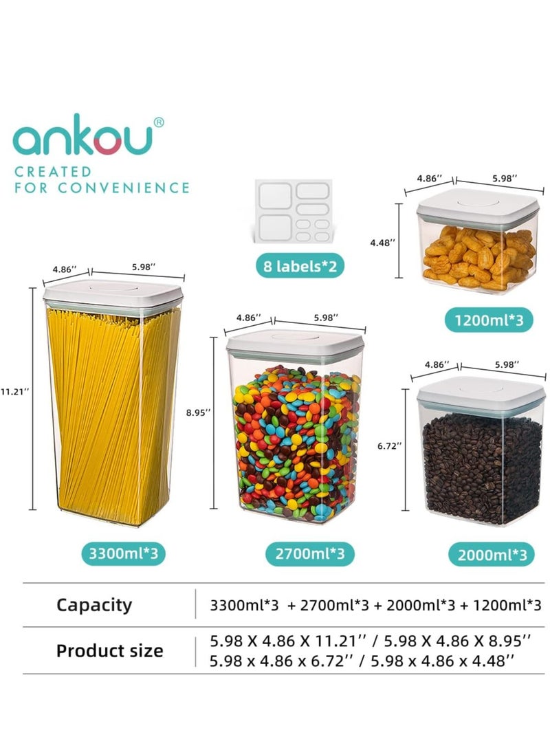 أنكو حاويات تخزين طعام محكمة الغلق من Ankou Premium Pop مزودة بأغطية لتنظيم مخزن المطبخ المنزلي وحاوية قابلة للتكديس للحبوب والوجبات الخفيفة والدقيق والسكر والقهوة والمعكرونة، 12 قطعة (1.2، 2.0، 2.7، 3.3 كوارت)*3 - Image 2