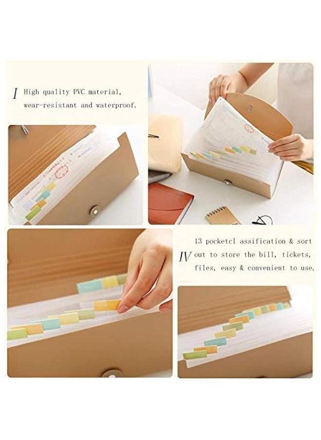 Generic - Z-special 13 Pocket File Folder Small Accordion Binder Expandable Plastic File Case Expanding File  for Organizing Wallet Organizer for Receipts Checks Cards Tax Item Document Holder (Khaki) - Image 1