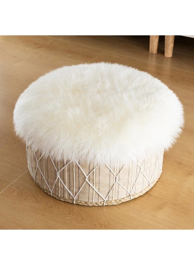 LLB Sheepskin Chair Pads Office Chair Cushion Chair Covers Dining Room Desk Chair Seat Cushion for Computer Chair Fur Area Rugs for Living Room Round 16.5" (Pack of 1), Ivory White - Image 5