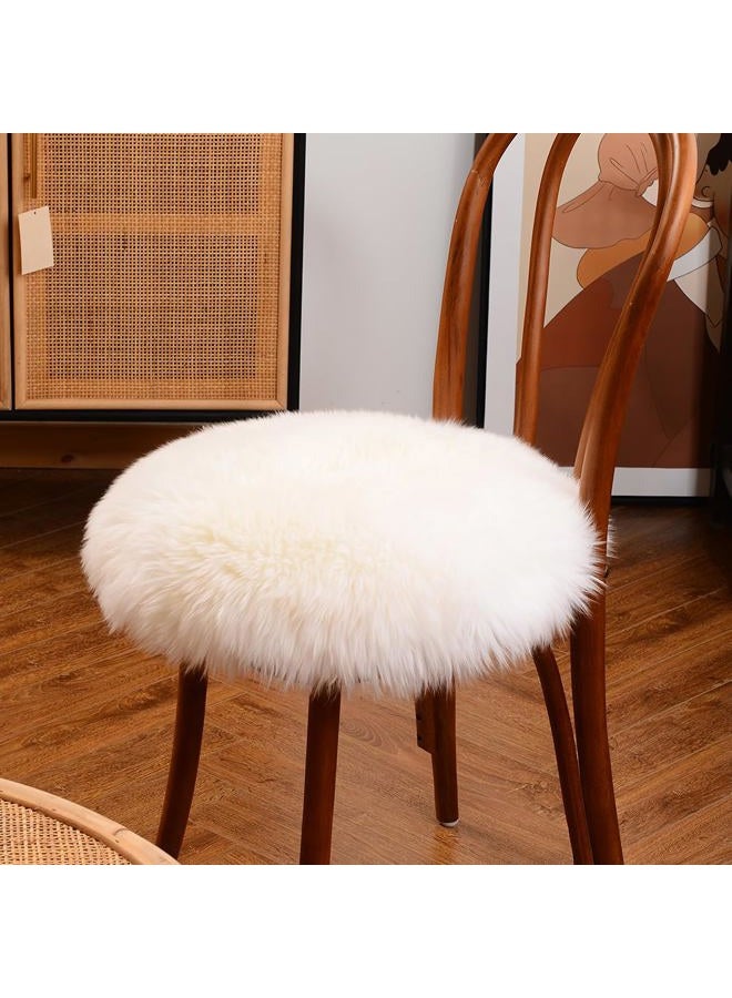 LLB Sheepskin Chair Pads Office Chair Cushion Chair Covers Dining Room Desk Chair Seat Cushion for Computer Chair Fur Area Rugs for Living Room Round 16.5" (Pack of 1), Ivory White - Image 1