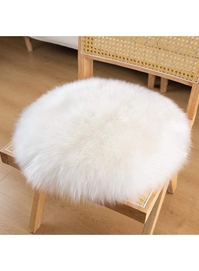 LLB Sheepskin Chair Pads Office Chair Cushion Chair Covers Dining Room Desk Chair Seat Cushion for Computer Chair Fur Area Rugs for Living Room Round 16.5" (Pack of 1), Ivory White - Image 2