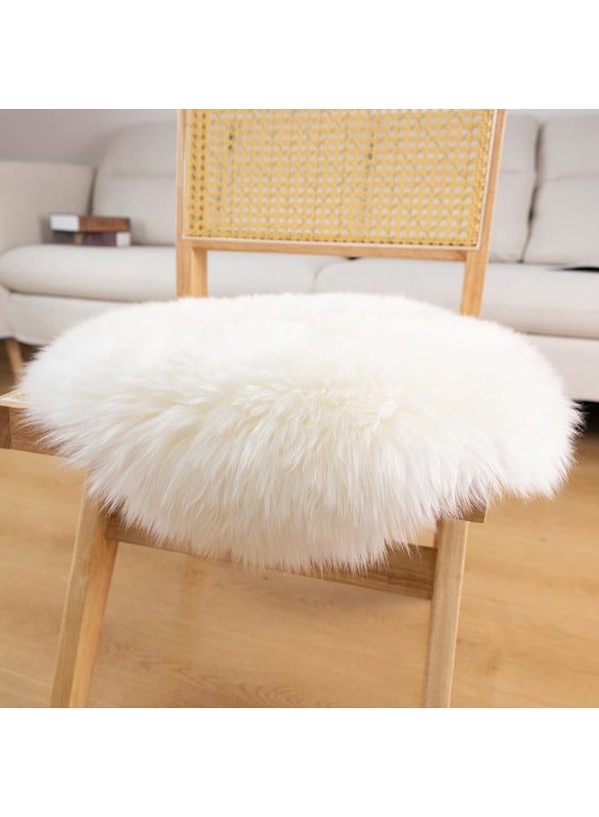 LLB Sheepskin Chair Pads Office Chair Cushion Chair Covers Dining Room Desk Chair Seat Cushion for Computer Chair Fur Area Rugs for Living Room Round 16.5" (Pack of 1), Ivory White - Image 3