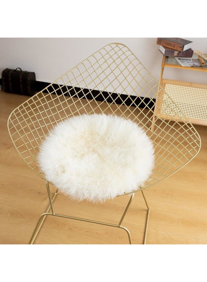 LLB Sheepskin Chair Pads Office Chair Cushion Chair Covers Dining Room Desk Chair Seat Cushion for Computer Chair Fur Area Rugs for Living Room Round 16.5" (Pack of 1), Ivory White - Image 4