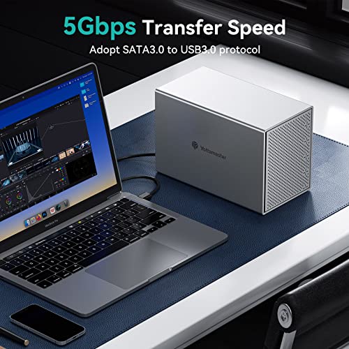 Yottamaster 5 Bay External Hard Drive Enclosure, Aluminum USB3.0 3.5" HDD Enclosure for 3.5 & 2.5 Inch SATA HDD/SSD, Support 90TB(5x18TB) Direct Attached Storage DAS, Non-RAID [PS500U3] - Image 3