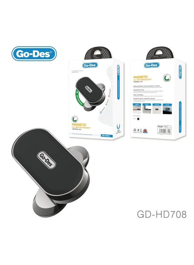 GO-DES GD-HD708 Magnetic Phone Tablet Holder 360° Rotating Aluminum Alloy Stand Universal Mount for Car Home Office - Image 2