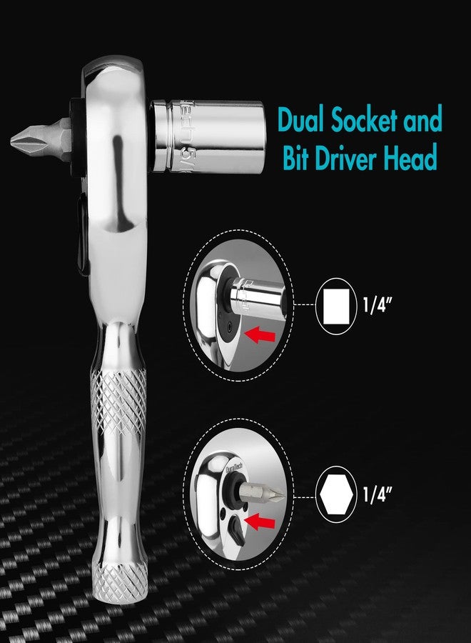 DURATECH 1/4-Inch Stubby Ratchet Wrench, Socket&Bit Driver, 72-Tooth, Chrome Alloy Made, Chrome Plated Finish - Image 2