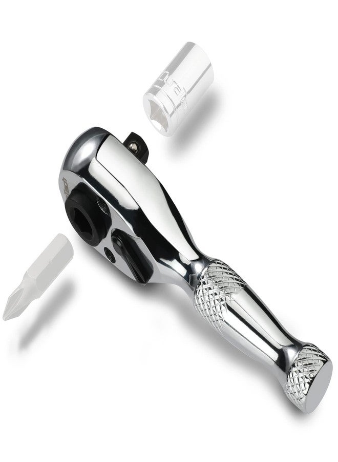 DURATECH 1/4-Inch Stubby Ratchet Wrench, Socket&Bit Driver, 72-Tooth, Chrome Alloy Made, Chrome Plated Finish - Image 1