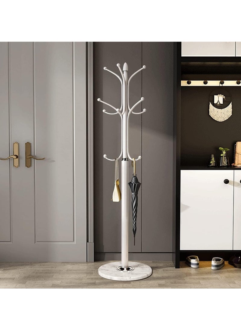 Jorunb Metal Coat Rack Freestanding, Coat Hanger Stand with Rock Slab Base, Coat Rack Stand for Clothing Bag Hat Home Bedroom Hotel Hall (white)  - Image 1