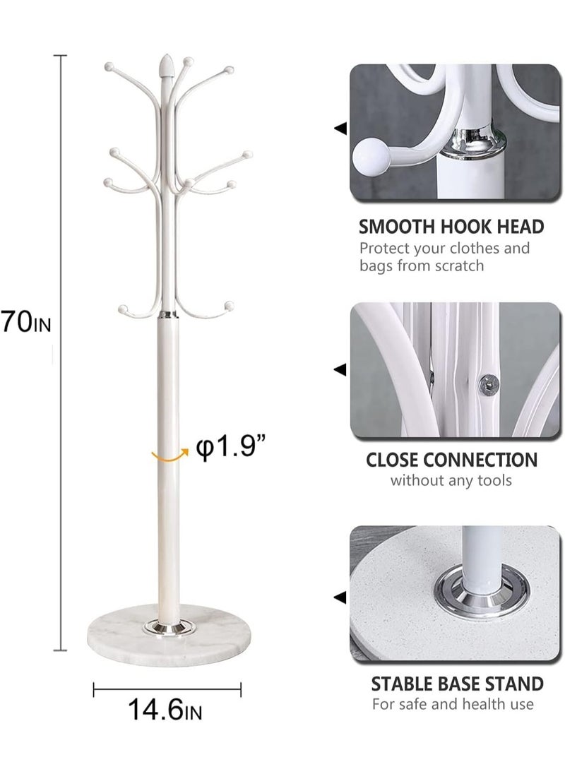 Jorunb Metal Coat Rack Freestanding, Coat Hanger Stand with Rock Slab Base, Coat Rack Stand for Clothing Bag Hat Home Bedroom Hotel Hall (white)  - Image 5