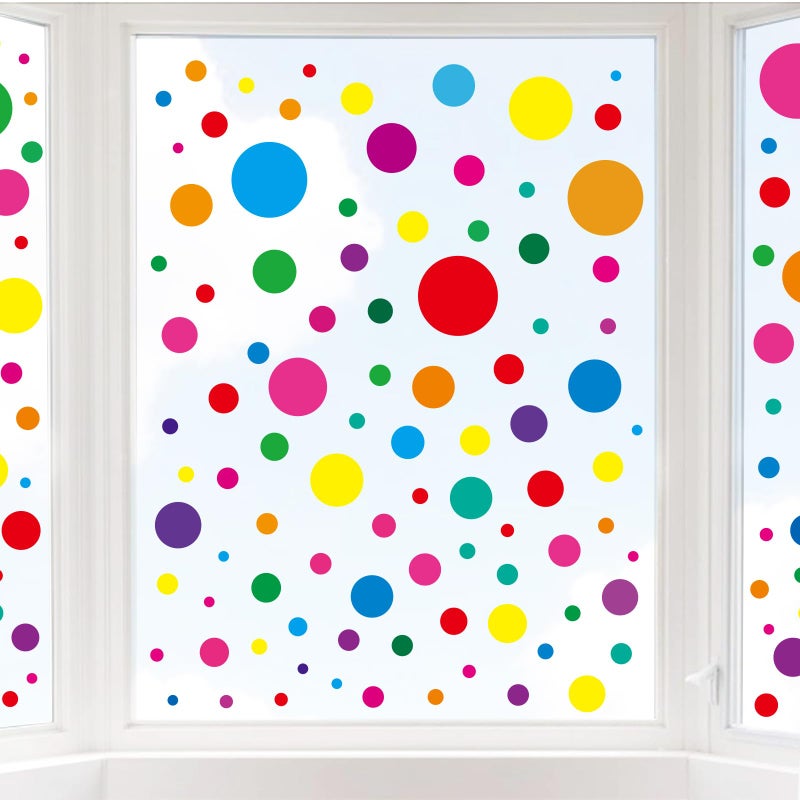 Whaline وايلين 194 قطعة ملصقات نوافذ ملونة للنوافذ للعودة إلى المدرسة بنقاط ملونة كبيرة وصغيرة مزدوجة الجوانب لتزيين غرفة الطلاب والفصول الدراسية وغرفة اللعب - Image 1