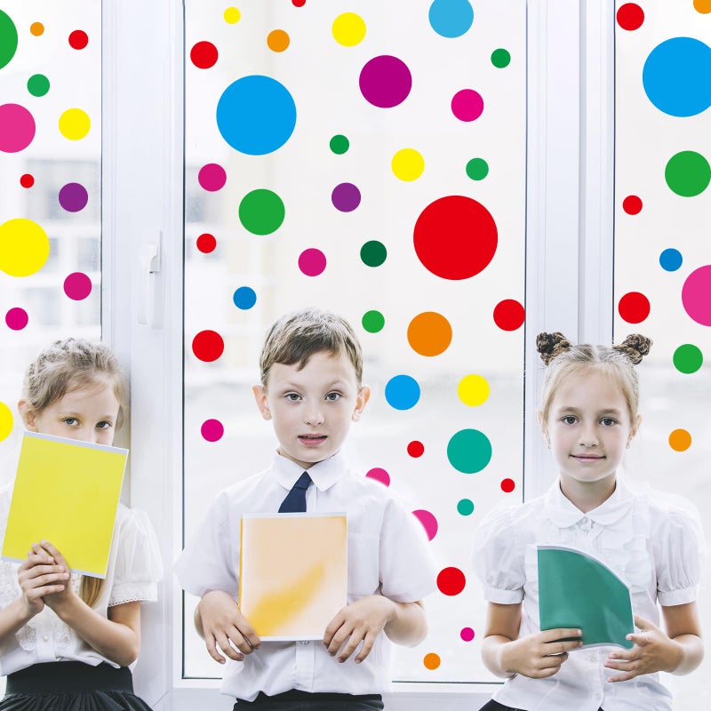Whaline وايلين 194 قطعة ملصقات نوافذ ملونة للنوافذ للعودة إلى المدرسة بنقاط ملونة كبيرة وصغيرة مزدوجة الجوانب لتزيين غرفة الطلاب والفصول الدراسية وغرفة اللعب - Image 2