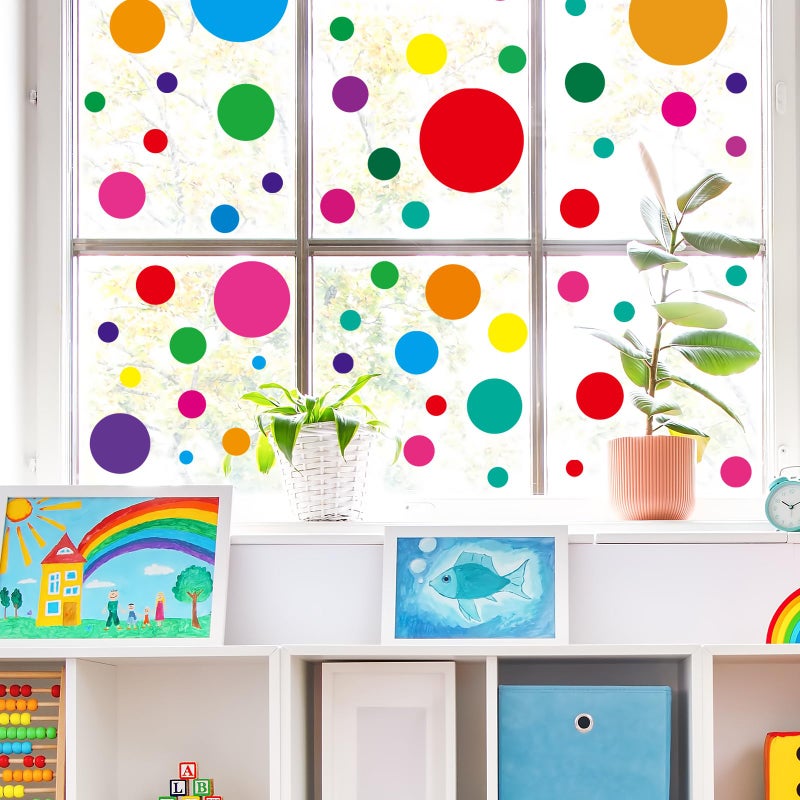 Whaline وايلين 194 قطعة ملصقات نوافذ ملونة للنوافذ للعودة إلى المدرسة بنقاط ملونة كبيرة وصغيرة مزدوجة الجوانب لتزيين غرفة الطلاب والفصول الدراسية وغرفة اللعب - Image 3