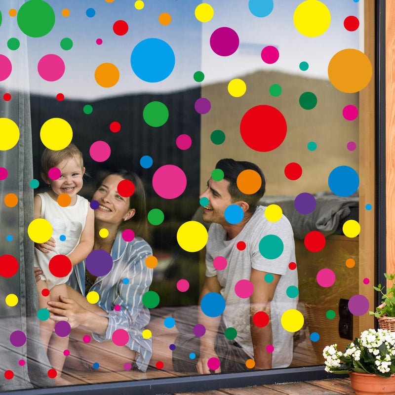 Whaline وايلين 194 قطعة ملصقات نوافذ ملونة للنوافذ للعودة إلى المدرسة بنقاط ملونة كبيرة وصغيرة مزدوجة الجوانب لتزيين غرفة الطلاب والفصول الدراسية وغرفة اللعب - Image 5