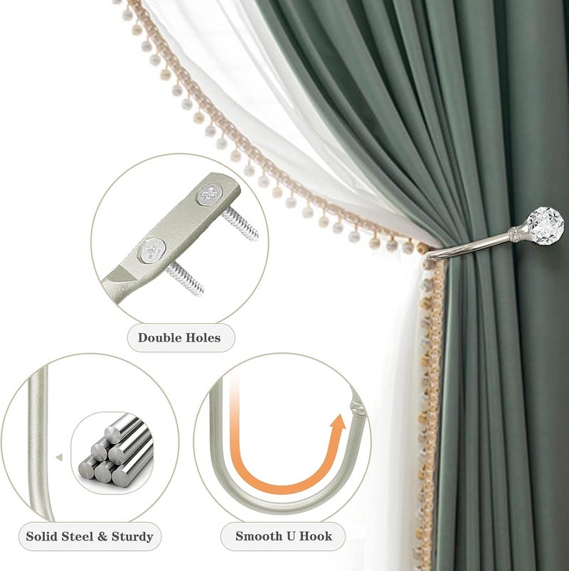 KOLAKO Curtain Holdbacks, Curtain Tiebacks Hooks with Clear Crystal Ball Curtain Tie Backs Wall Mounted Metal Drapery Pull Backs Tassel Silver Curtain Holders for Drapes, Home Decor (6 Pack) - Image 4