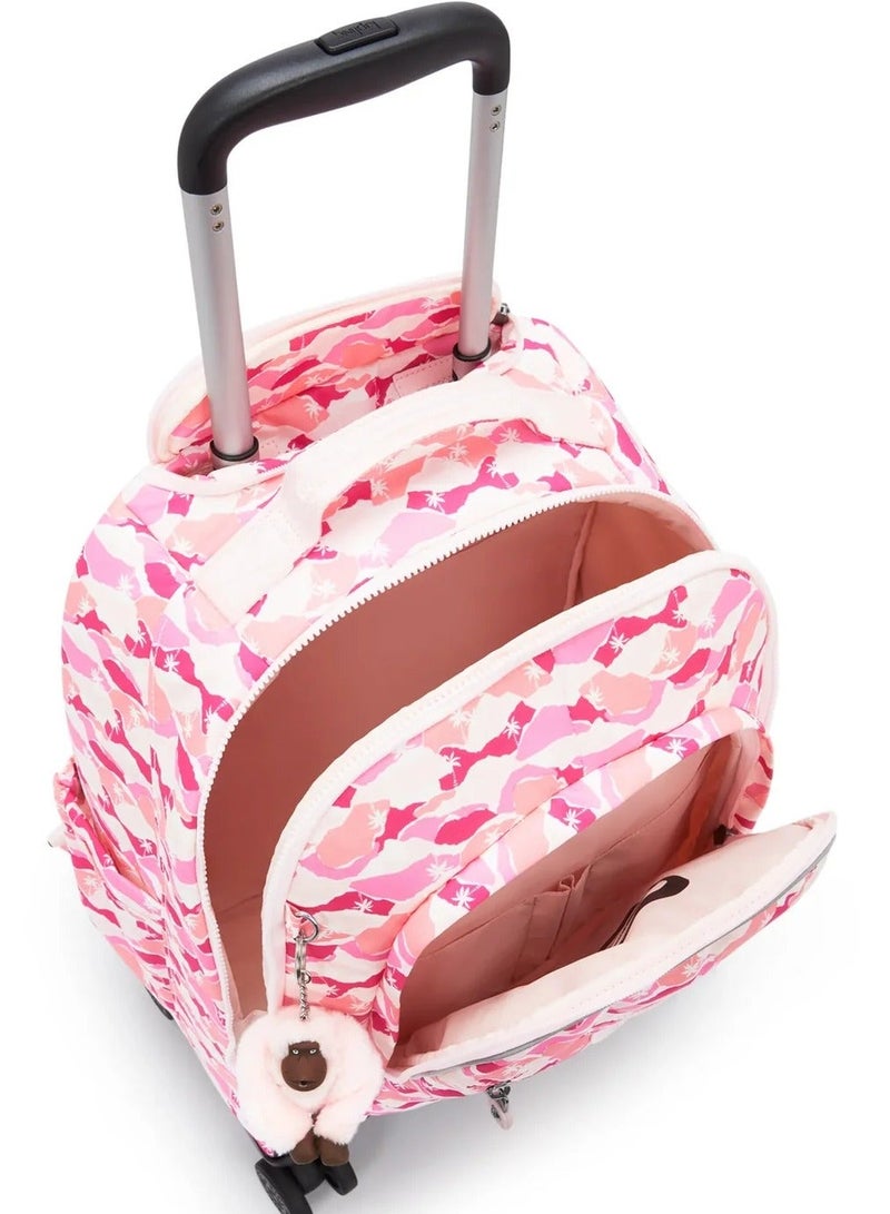 kipling New Zea Large 4 Double Wheeled Trolley Backpack (With Laptop Compartment) - Pink Palm - Image 4