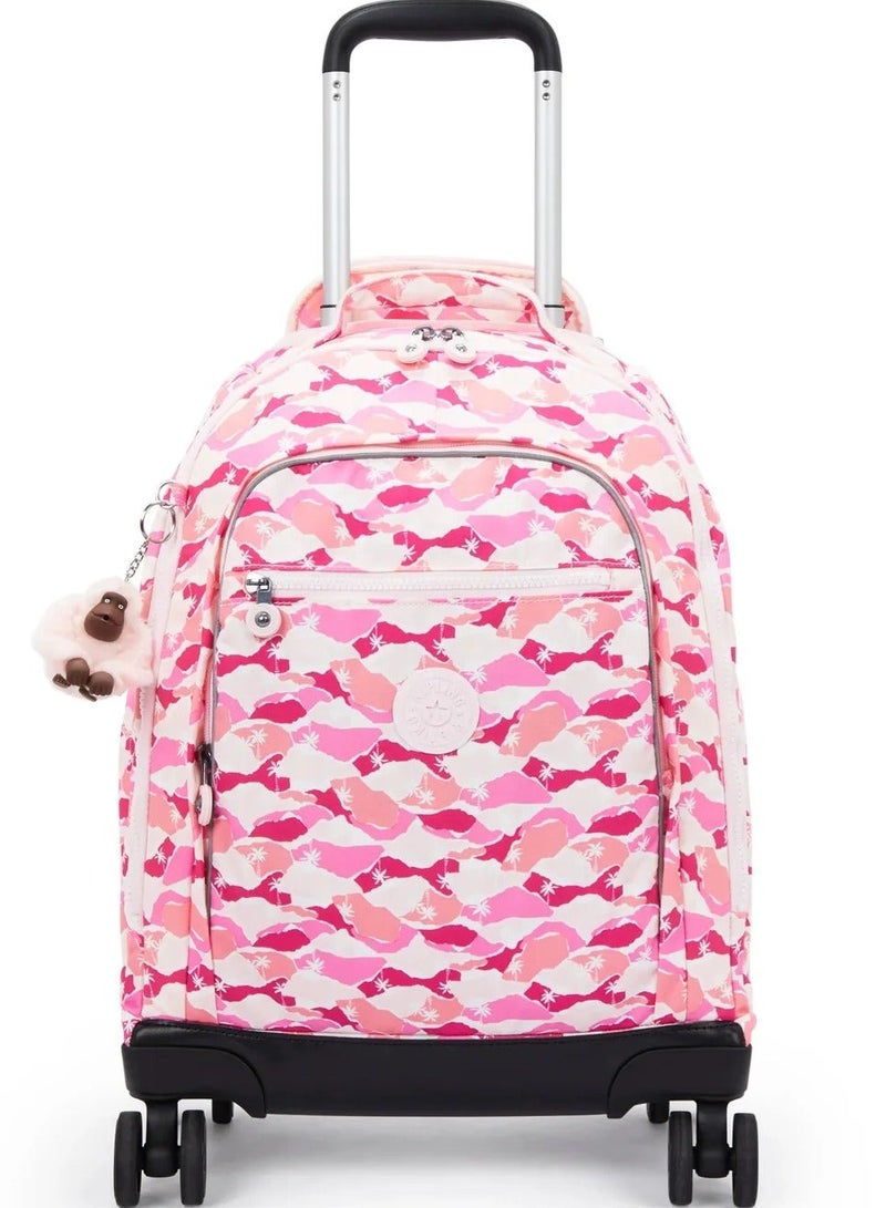 kipling New Zea Large 4 Double Wheeled Trolley Backpack (With Laptop Compartment) - Pink Palm - Image 1