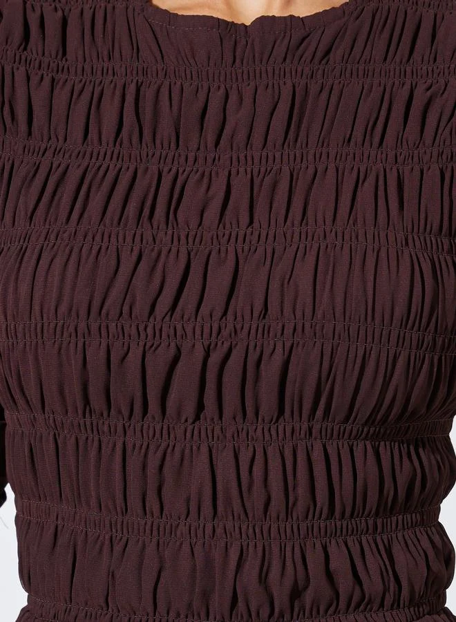 Styli  Brown Solid Smoked Details A-Line Maxi Dress for Women | Best Price UAE