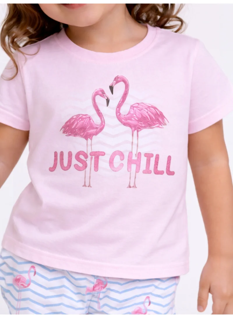 Victor And Jane  Girls Flamingo Print Cotton Pajama Set – T-Shirt & Full Pants Nightwear for Women | Best Price UAE