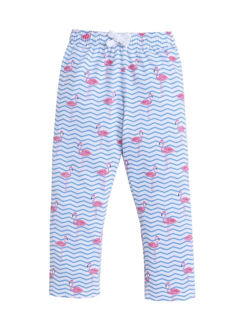 Victor And Jane  Girls Flamingo Print Cotton Pajama Set – T-Shirt & Full Pants Nightwear for Women | Best Price UAE