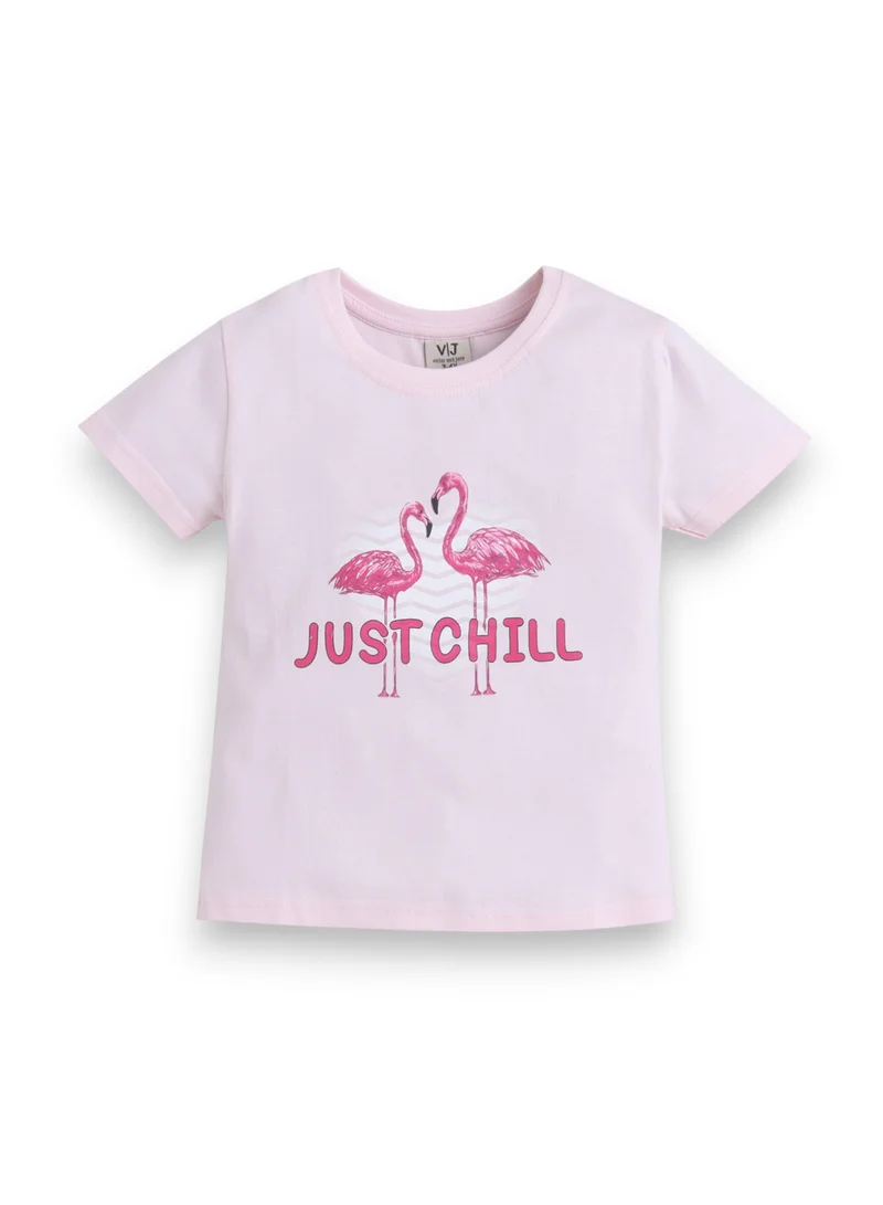Victor And Jane  Girls Flamingo Print Cotton Pajama Set – T-Shirt & Full Pants Nightwear for Women | Best Price UAE