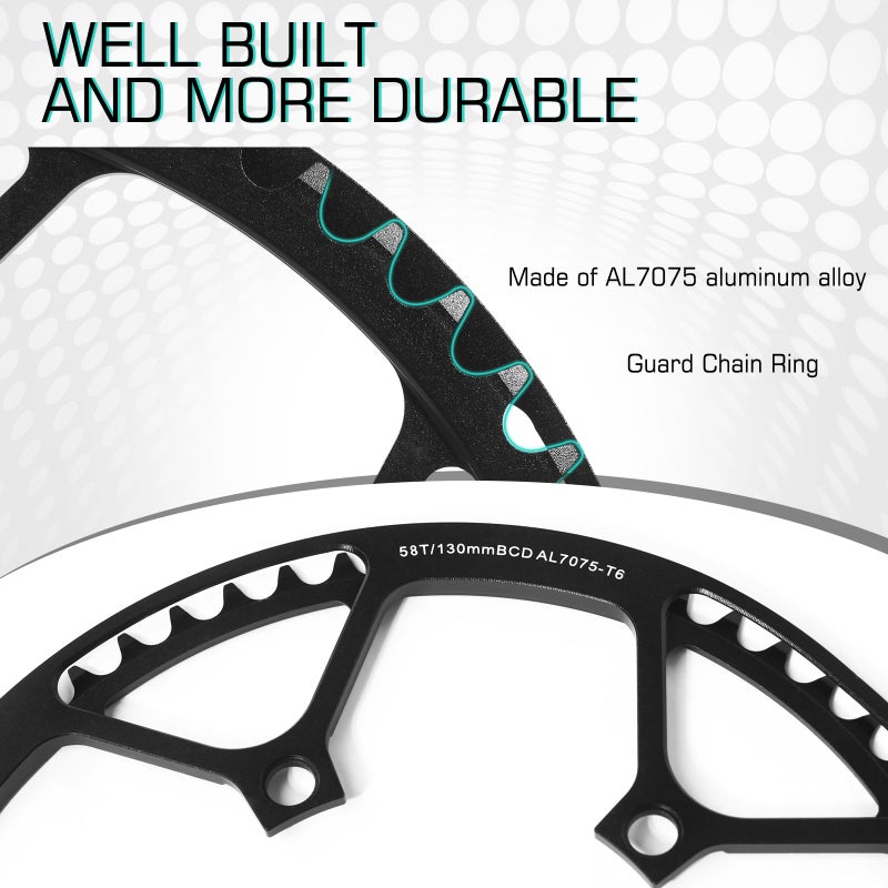 BUCKLOS ã€US Stockã€‘ Folding Bike 130 BCD Crank, Round Single Speed Chainring 45T 47T 53T 56T 58T, Bicycle Black Aluminium Alloy Ultralight Sprocket Crankset, Fit 14'' 16'' 20'' Folding Bike - Image 3