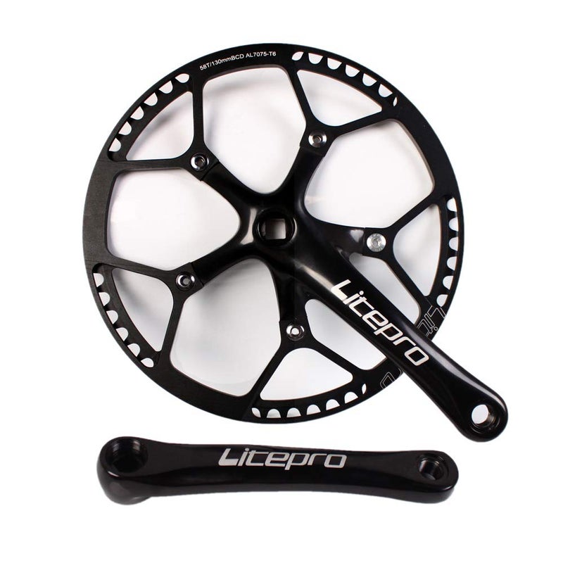 BUCKLOS ã€US Stockã€‘ Folding Bike 130 BCD Crank, Round Single Speed Chainring 45T 47T 53T 56T 58T, Bicycle Black Aluminium Alloy Ultralight Sprocket Crankset, Fit 14'' 16'' 20'' Folding Bike - Image 1