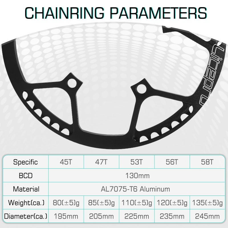 BUCKLOS ã€US Stockã€‘ Folding Bike 130 BCD Crank, Round Single Speed Chainring 45T 47T 53T 56T 58T, Bicycle Black Aluminium Alloy Ultralight Sprocket Crankset, Fit 14'' 16'' 20'' Folding Bike - Image 5